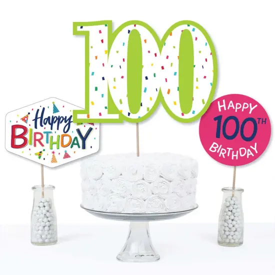Big Dot of Happiness 100th Birthday - Cheerful Happy Birthday - Colorful One Hundredth Birthday Party Centerpiece Sticks - Table Toppers - Set of 15 {4}
