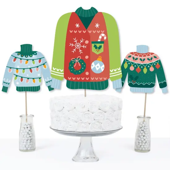 Big Dot of Happiness Colorful Christmas Sweaters - Ugly Sweater Holiday Party Centerpiece Sticks - Table Toppers - Set of 15 {4}