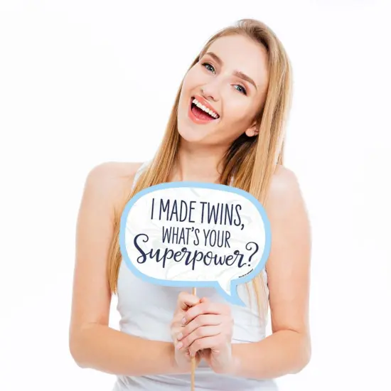 Big Dot of Happiness Funny It's Twin Boys - Blue Twins Baby Shower Photo Booth Props Kit - 10 Piece {3}