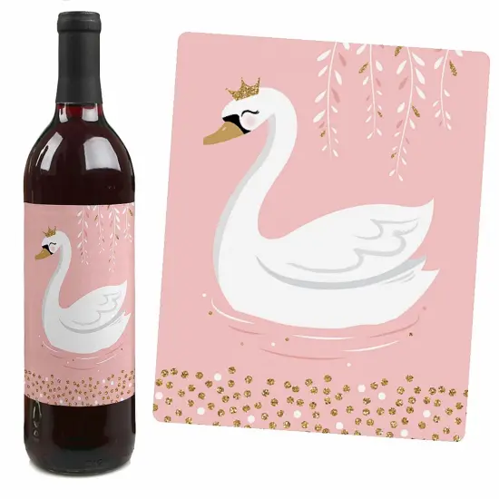 Big Dot of Happiness Swan Soiree - White Swan Baby Shower or Birthday Party Decorations for Women and Men - Wine Bottle Label Stickers - Set of 4 {4}