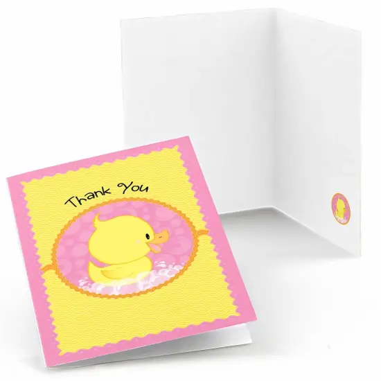 Big Dot of Happiness Pink Ducky Duck - Girl Baby Shower or Birthday Party Thank You Cards (8 count) {1}