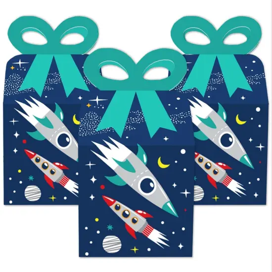 Big Dot of Happiness Blast Off to Outer Space - Square Favor Gift Boxes - Rocket Ship Baby Shower or Birthday Party Bow Boxes - Set of 12 {3}