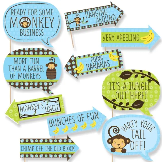Big Dot of Happiness Funny Blue Monkey Boy - Baby Shower or Birthday Party Photo Booth Props Kit - 10 Piece {1}