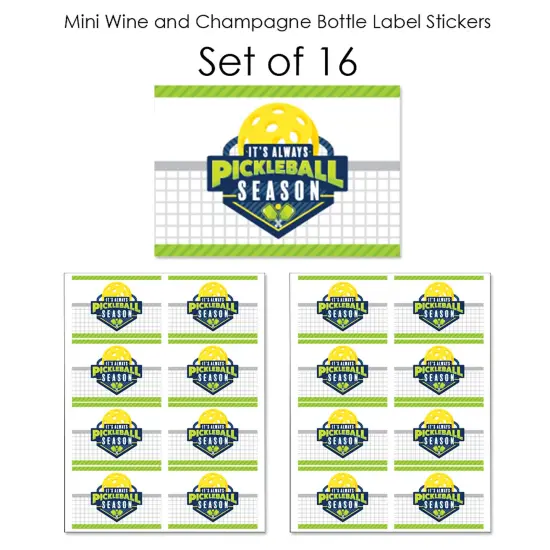 Big Dot of Happiness Let&rsquo;s Rally - Pickleball - Mini Wine and Champagne Bottle Label Stickers - Birthday or Retirement Party Favor Gift - Set of 16 {7}