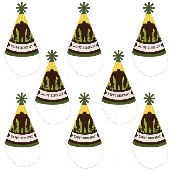 Big Dot of Happiness Sasquatch Crossing - Cone Happy Birthday Party Hats for Kids and Adults - Set of 8 (Standard Size) {7}
