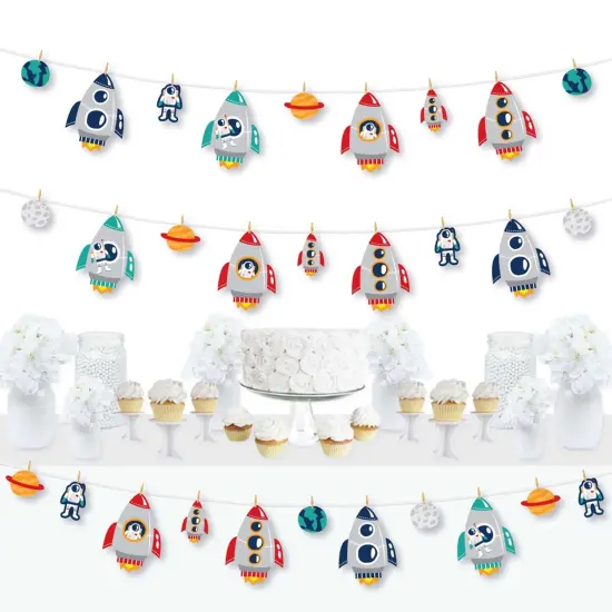 Big Dot of Happiness Blast Off to Outer Space - Rocket Ship Baby Shower or Birthday Party DIY Decorations - Clothespin Garland Banner - 44 Pieces {1}