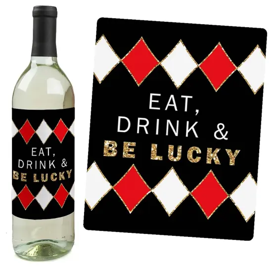 Big Dot of Happiness Las Vegas - Casino Decorations for Women and Men - Wine Bottle Label Stickers - Set of 4 {6}