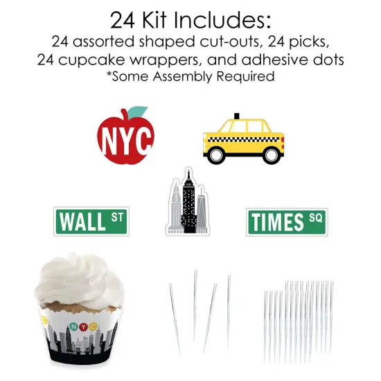 Big Dot of Happiness NYC Cityscape - Cupcake Decoration - New York City Party Cupcake Wrappers and Treat Picks Kit - Set of 24 {6}