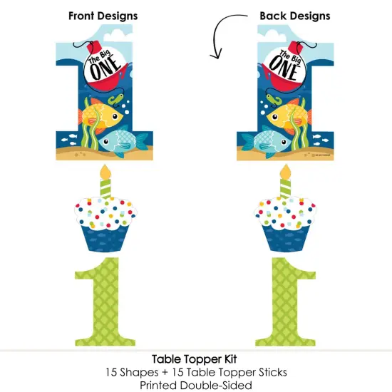 Big Dot of Happiness 1st Birthday Reeling in the Big One - Fish First Birthday Party Centerpiece Sticks - Table Toppers - Set of 15 {6}