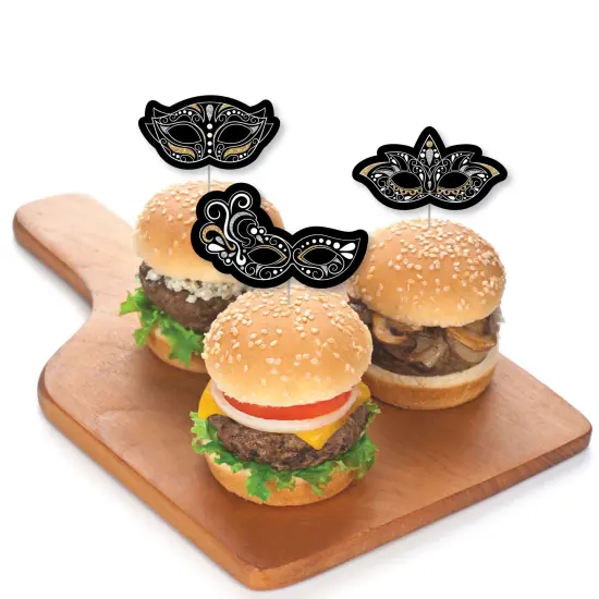 Big Dot of Happiness Masquerade - Dessert Cupcake Toppers - Venetian Mask Party Clear Treat Picks - Set of 24 {4}