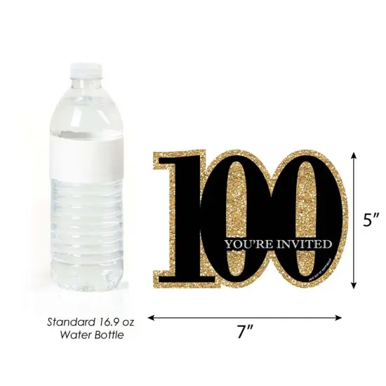 Big Dot of Happiness Adult 100th Birthday - Gold - Shaped Fill-In Invitations - Birthday Party Invitation Cards with Envelopes - Set of 12 {7}