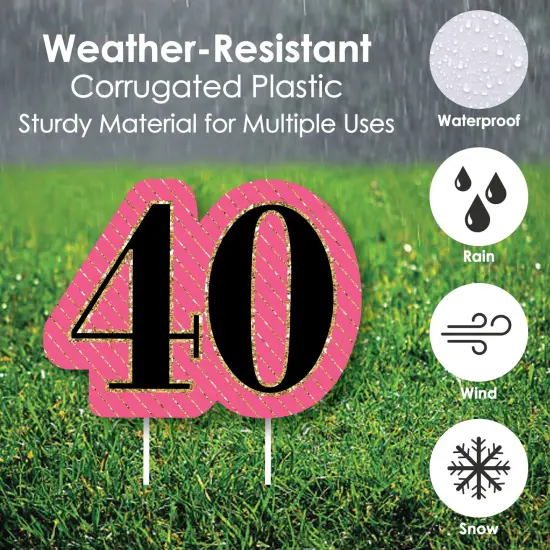 Big Dot of Happiness Chic 40th Birthday - Pink, Black and Gold Lawn Decorations - Outdoor Birthday Party Yard Decorations - 10 Piece {6}