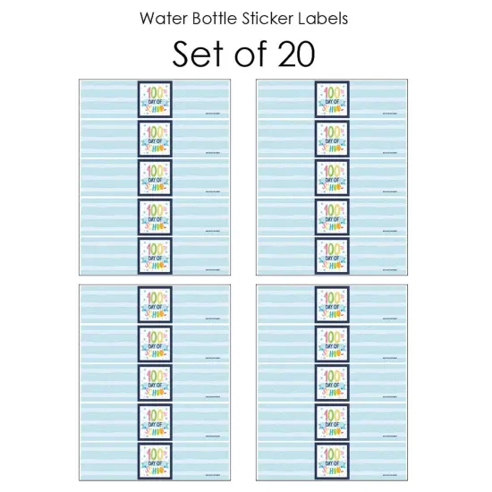 Big Dot of Happiness Happy 100th Day of School - 100 Days Party Water Bottle Sticker Labels - Set of 20 {4}