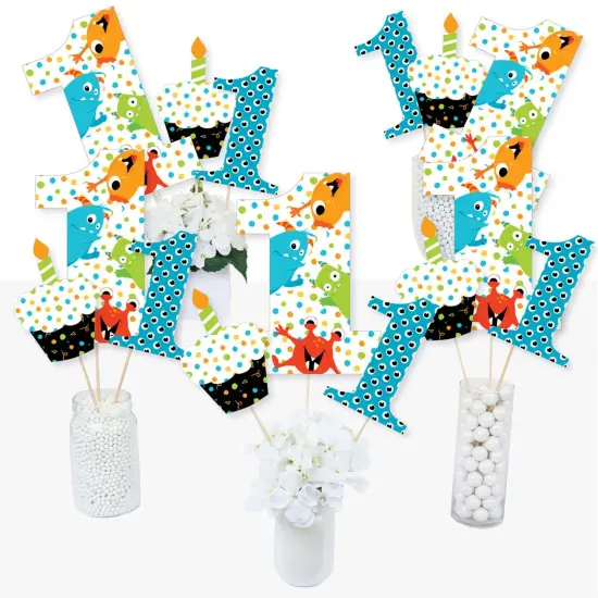 Big Dot of Happiness 1st Birthday Monster Bash - Little Monster First Birthday Party Centerpiece Sticks - Table Toppers - Set of 15 {3}