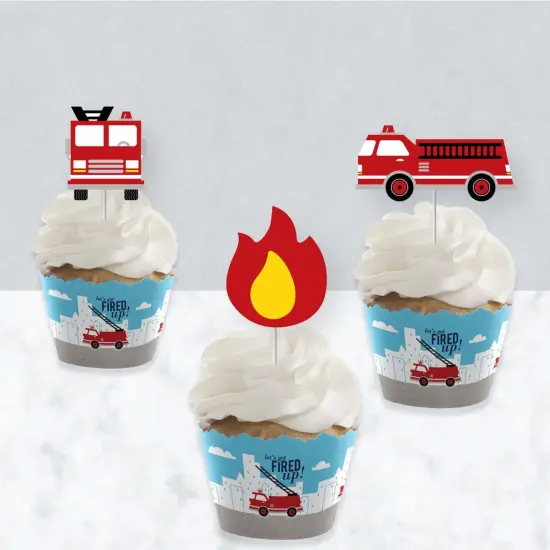 Big Dot of Happiness Fired Up Fire Truck - Cupcake Decor - Firefighter Baby Shower or Birthday Party Cupcake Wrappers and Treat Picks Kit - Set of 24 {4}
