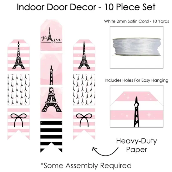 Big Dot of Happiness Paris, Ooh La La - Hanging Vertical Paper Door Banners - Paris Themed Baby Shower or Birthday Party Wall Kit - Indoor Door Decor {6}