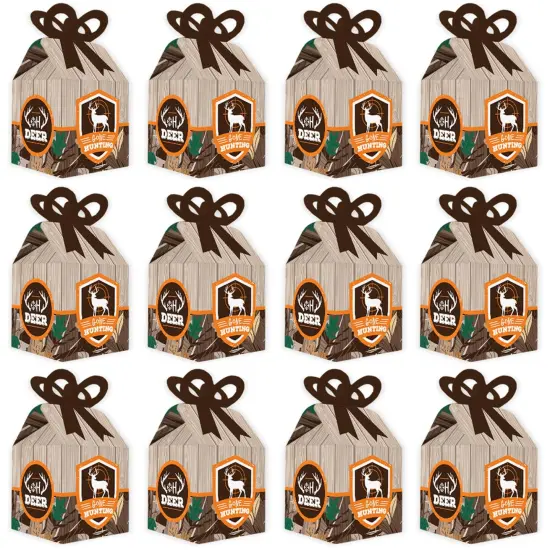 Big Dot of Happiness Gone Hunting - Square Favor Gift Boxes - Deer Hunting Camo Baby Shower or Birthday Party Bow Boxes - Set of 12 {6}