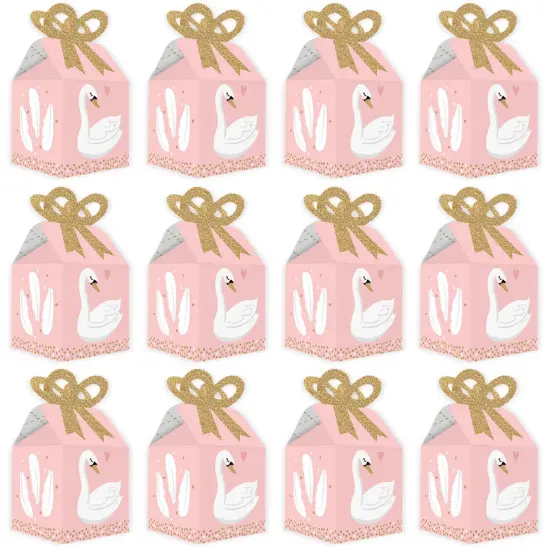 Big Dot of Happiness Swan Soiree - Square Favor Gift Boxes - White Swan Baby Shower or Birthday Party Bow Boxes - Set of 12 {6}