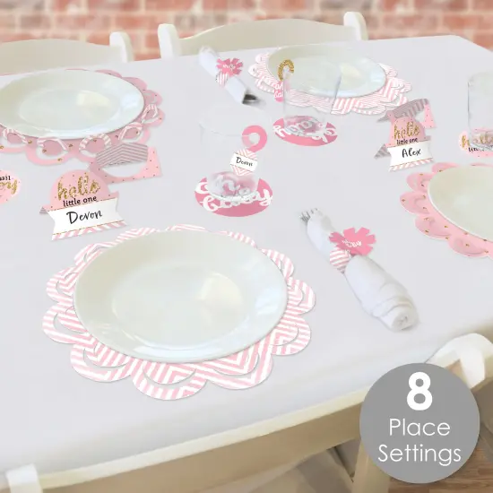 Big Dot of Happiness Hello Little One - Pink and Gold - Girl Baby Shower Paper Charger and Table Decorations - Chargerific Kit - Place Setting for 8 {3}
