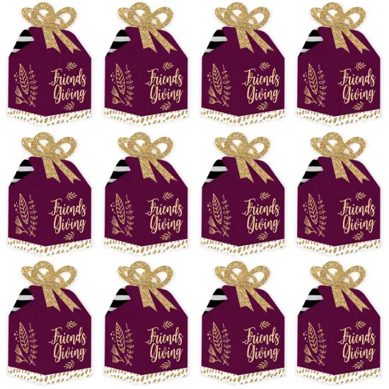 Big Dot of Happiness Elegant Thankful for Friends - Square Favor Gift Boxes - Friendsgiving Thanksgiving Party Bow Boxes - Set of 12 {6}