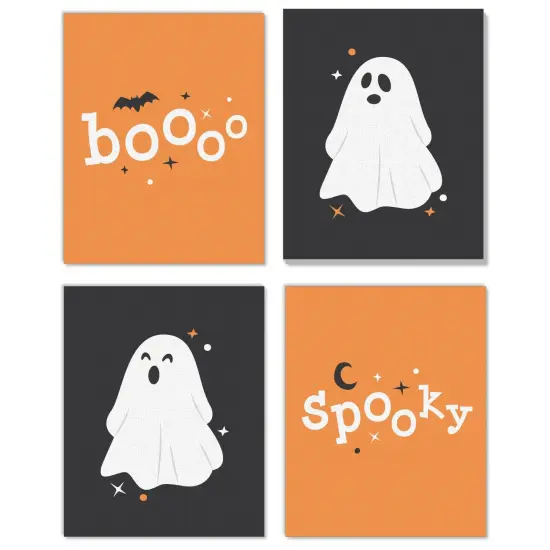 Big Dot of Happiness Spooky Ghost - Unframed Ghouls Halloween Linen Paper Wall Art - Set of 4 - Artisms - 8 x 10 inches {1}