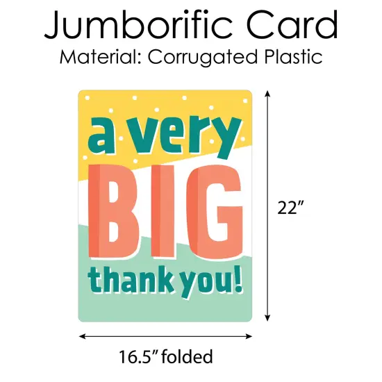 Big Dot of Happiness A Very Big Thank You - Gratitude Giant Greeting Card - Big Shaped Jumborific Card - 16.5 x 22 inches {6}