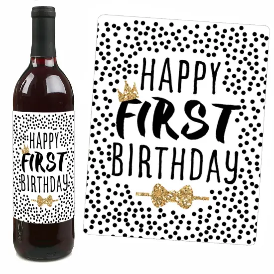 Big Dot of Happiness 1st Birthday Little Mr. Onederful - Boy First Birthday Party Decorations for Women & Men - Wine Bottle Label Stickers - Set of 4 {7}