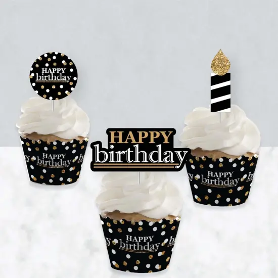 Big Dot of Happiness Adult Happy Birthday - Gold - Cupcake Decoration - Birthday Party Cupcake Wrappers and Treat Picks Kit - Set of 24 {4}