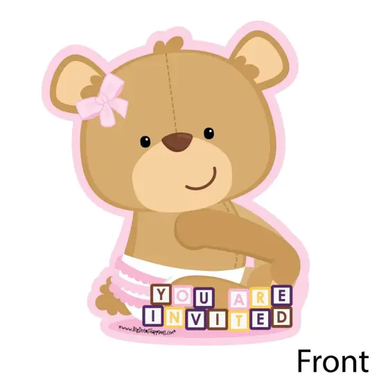 Big Dot of Happiness Baby Girl Teddy Bear - Shaped Fill-in Invitations - Baby Shower Invitation Cards with Envelopes - Set of 12 {3}