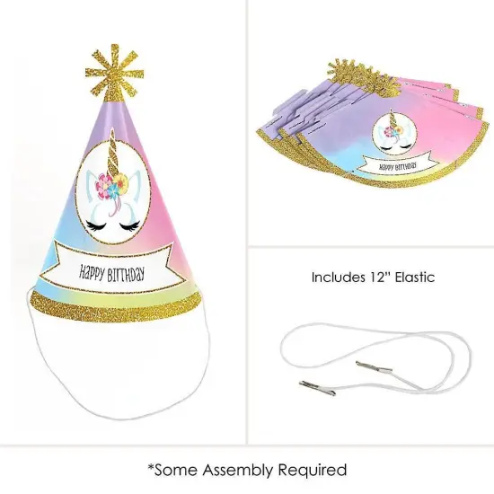 Big Dot of Happiness Rainbow Unicorn - Cone Magical Unicorn Happy Birthday Party Hats for Kids and Adults - Set of 8 (Standard Size) {6}