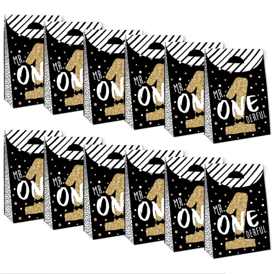 Big Dot of Happiness 1st Birthday Little Mr. Onederful - Boy First Birthday Gift Favor Bags - Party Goodie Boxes - Set of 12 {6}