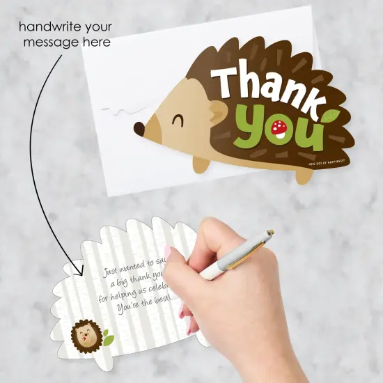 Big Dot of Happiness Forest Hedgehogs - Shaped Thank You Cards - Woodland Birthday Party or Baby Shower Thank You Note Cards with Envelopes - 12 Ct {3}