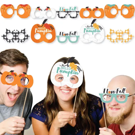 Big Dot of Happiness Happy Fall Truck Glasses and Masks - Paper Card Stock Harvest Pumpkin Party Photo Booth Props Kit - 10 Count {3}