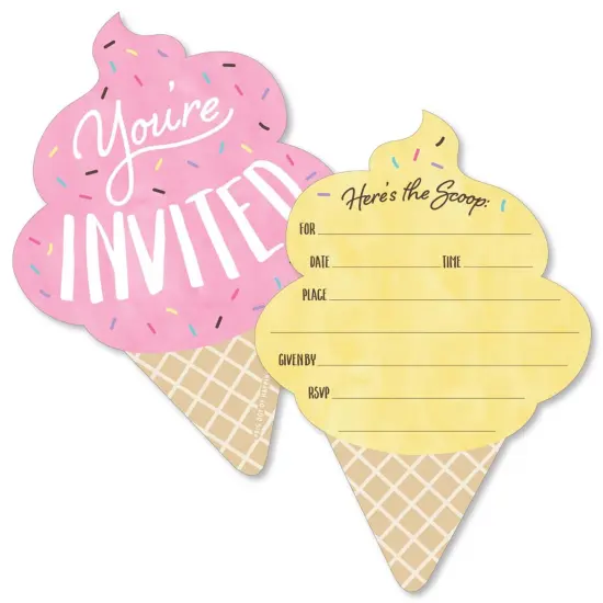 Big Dot of Happiness Scoop Up the Fun - Ice Cream - Shaped Fill-in Invitations - Sprinkles Party Invitation Cards with Envelopes - Set of 12 {1}