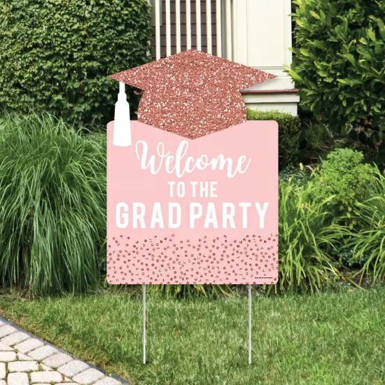 Big Dot of Happiness Rose Gold Grad - Party Decorations - Graduation Party Welcome Yard Sign {1}
