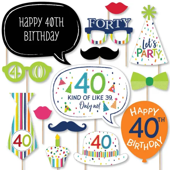 Big Dot of Happiness 40th Birthday - Cheerful Happy Birthday - Colorful Fortieth Birthday Party Photo Booth Props Kit - 20 Count {1}