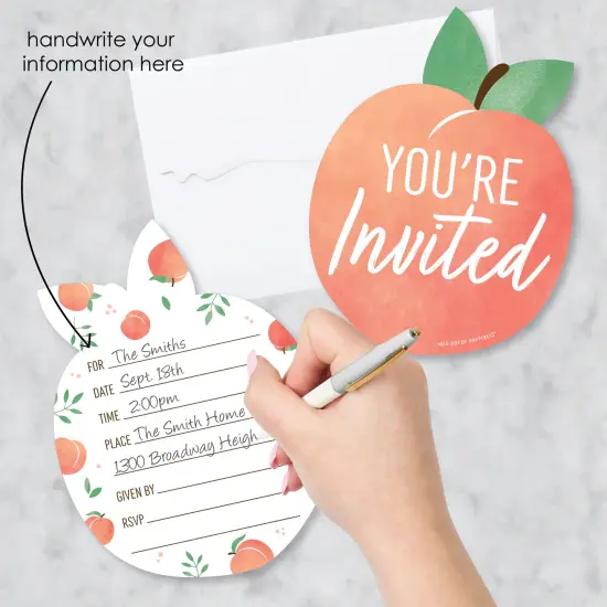 Big Dot of Happiness Sweet as a Peach - Shaped Fill-In Invitations - Fruit Themed Baby Shower or Birthday Party Invitation Cards with Envelopes 12 Ct {3}
