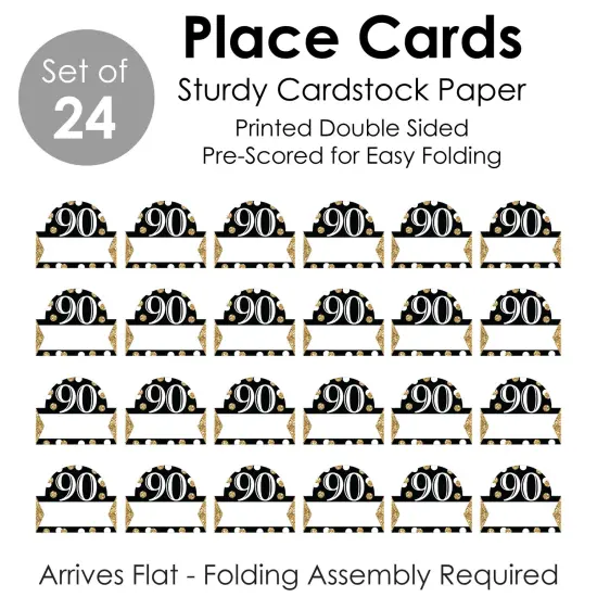 Big Dot of Happiness Adult 90th Birthday - Gold - Birthday Party Tent Buffet Card - Table Setting Name Place Cards - Set of 24 {7}