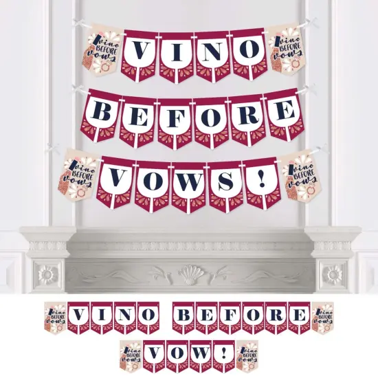 Big Dot of Happiness Vino Before Vows - Winery Bridal Shower or Bachelorette Party Bunting Banner - Party Decorations - Vino Before Vows {1}