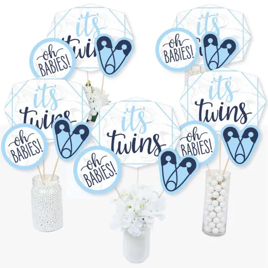 Big Dot of Happiness It's Twin Boys - Blue Twins Baby Shower Centerpiece Sticks - Table Toppers - Set of 15 {3}
