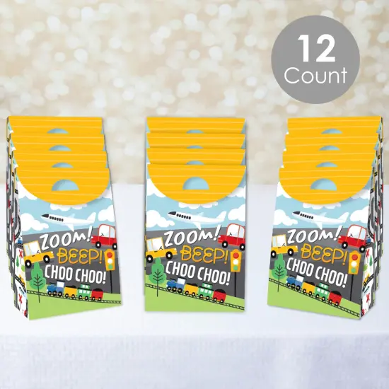 Big Dot of Happiness Cars, Trains, and Airplanes - Transportation Birthday Gift Favor Bags - Party Goodie Boxes - Set of 12 {3}
