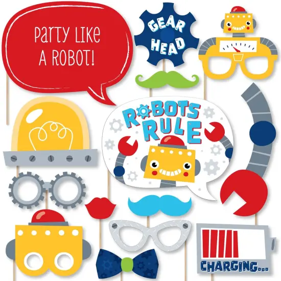 Big Dot of Happiness Gear Up Robots - Birthday Party or Baby Shower Photo Booth Props Kit - 20 Count {1}