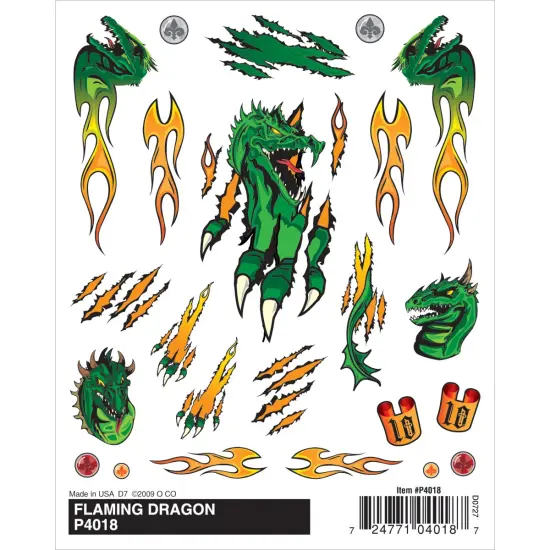 Pine Car Derby Dry Transfer Decal 4"X5" Sheet-Flaming Dragon {2}