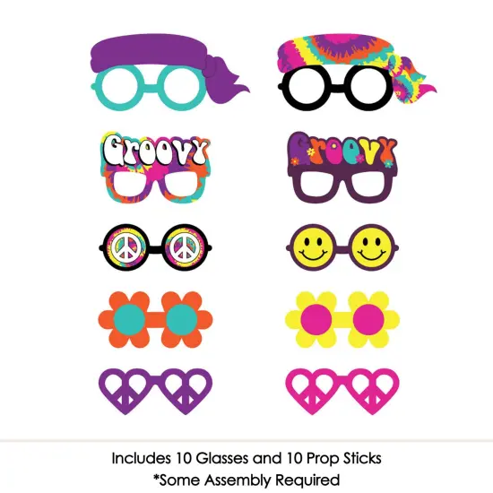 Big Dot of Happiness 60's Hippie Glasses - Paper Card Stock 1960s Groovy Party Photo Booth Props Kit - 10 Count {4}