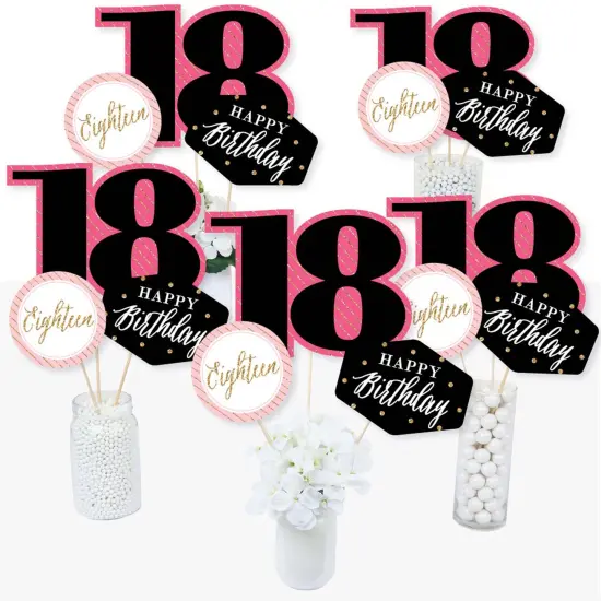 Big Dot of Happiness Chic 18th Birthday - Pink, Black and Gold - Birthday Party Centerpiece Sticks - Table Toppers - Set of 15 {3}