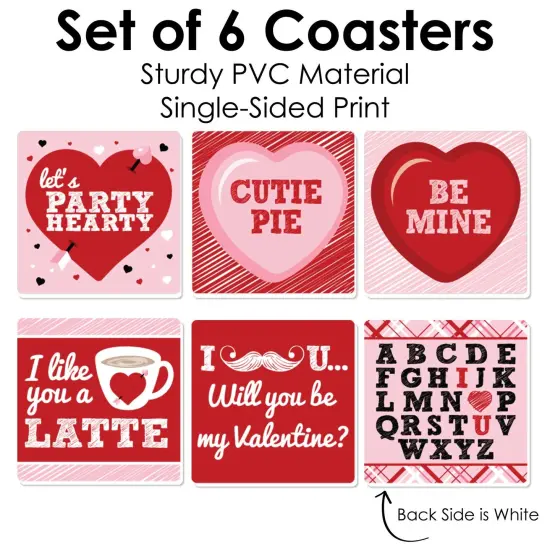 Big Dot of Happiness Conversation Hearts - Funny Valentine's Day Party Decorations - Drink Coasters - Set of 6 {6}