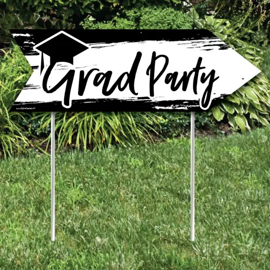 Big Dot of Happiness Black and White Graduation Party Sign Arrow - Double Sided Directional Yard Signs - Set of 2 {3}