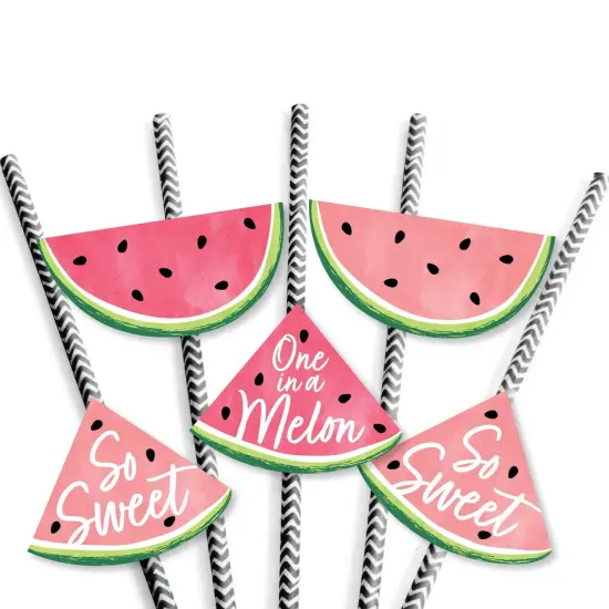 Big Dot of Happiness Sweet Watermelon - Paper Straw Decor - Fruit Party Striped Decorative Straws - Set of 24 {7}