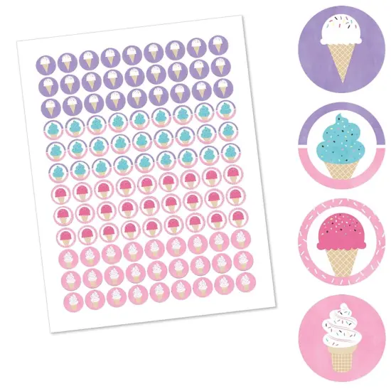 Big Dot of Happiness Scoop Up the Fun - Ice Cream - Sprinkles Party Round Candy Sticker Favors - Labels Fits Chocolate Candy (1 Sheet of 108) {3}