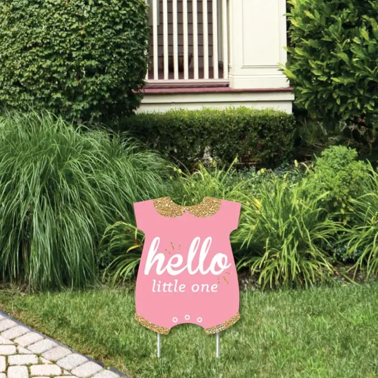 Big Dot of Happiness Hello Little One - Pink and Gold - Outdoor Lawn Sign - Girl Baby Shower Yard Sign - 1 Piece {1}